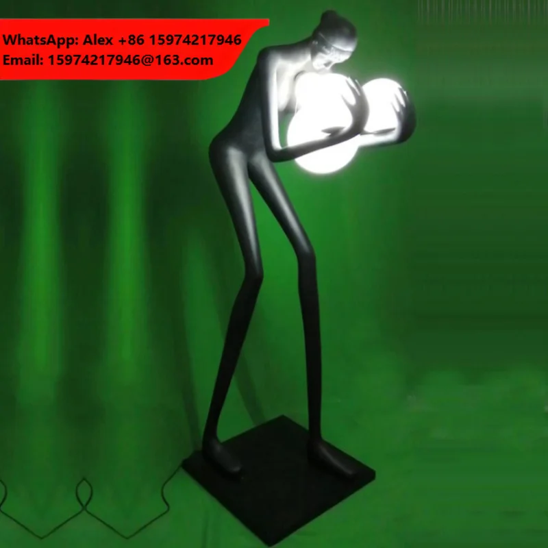 Sculpture Floor Lamp Humanoid Bend Lady Holding Electroplate Glass Ball Decoration Office Meeting Room Statue Light