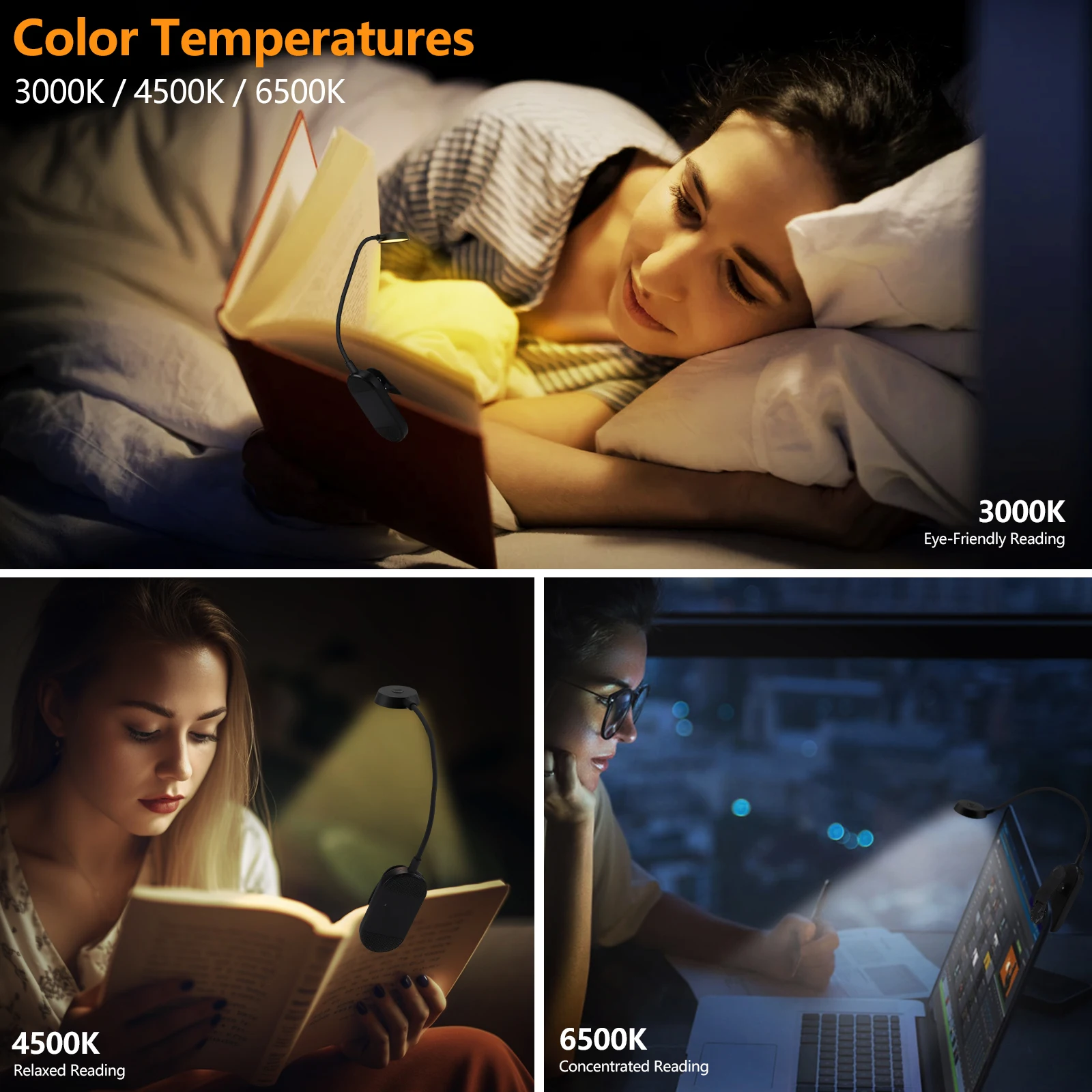 مصباح LED صغير لحماية العين، مصباح قراءة مرن قابل للطي، مشبك على أضواء المكتب، شحن USB لإضاءة غرفة النوم والدراسة