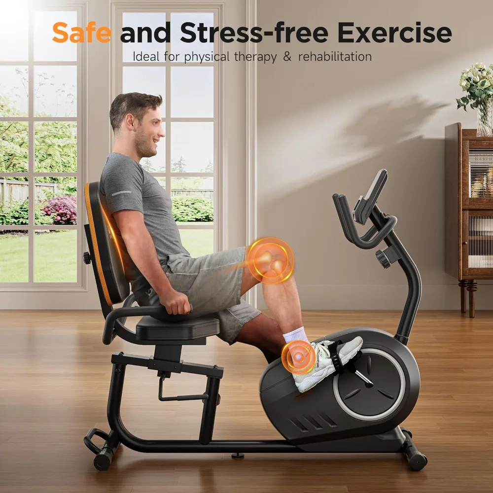 Recumbent Exercise Bike for Home Use with Resistance Bands-Recumbent Bike with Smart Workout APP, Comfortable Seat, Pulse Sensor