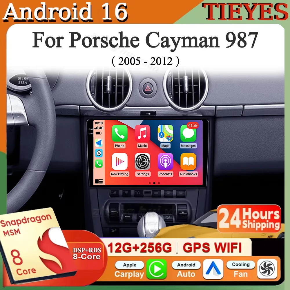 Android 16 Carplay&Auto Car Radio Navigation Multimedia Stereo Player QLED GPS For Porsche Cayman 987 2005 - 2012