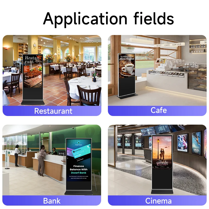 Display Digital Interativo de 43/50/55/65/75/85/98 polegadas para Uso Interno/Externo com Tela Touch Screen 4K, Painel LED/LCD, Totem Android para Publicidade e Quiosque de Sinalização Digital
