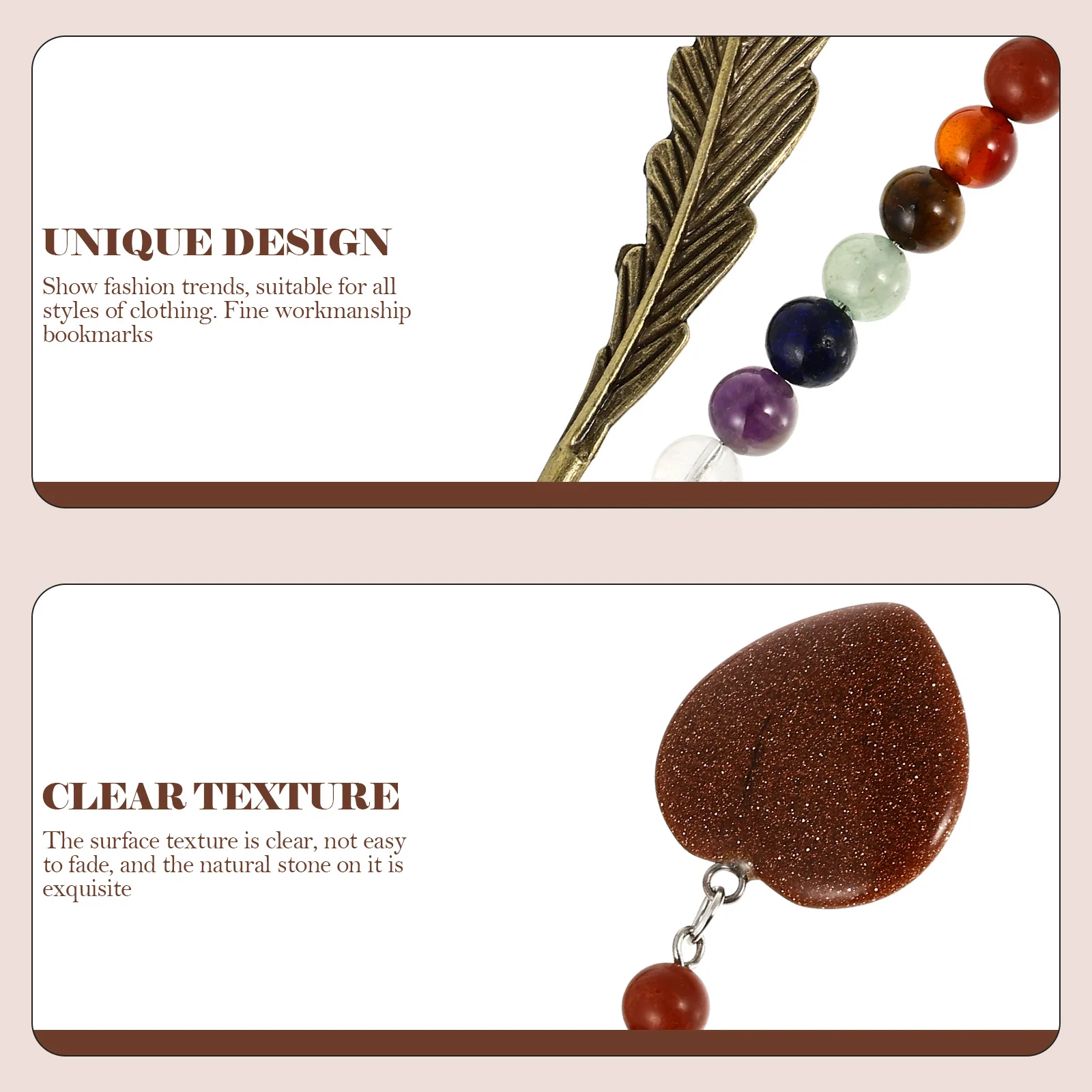 

Metal Stone Bookmark Plume Shaped Vintage Natural Stone Page Marker For Readers Decorative Bookmarker Gift Student