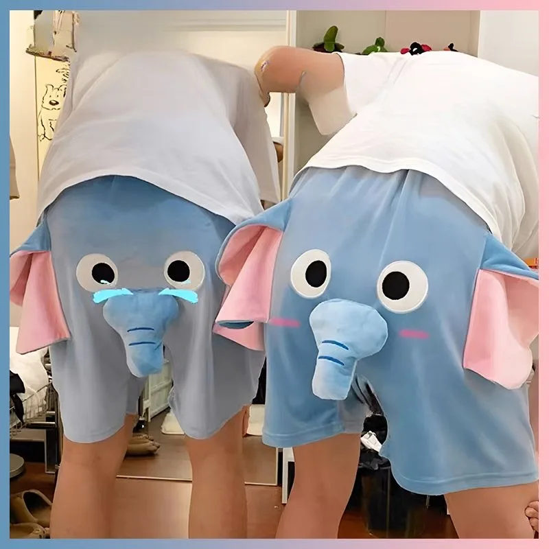 Elephant Hooting Shorts Men's Casual Pants Summer Loose Funny Latest Style Couple Sleeping Bottoms Cartoon Cute Home Clothes