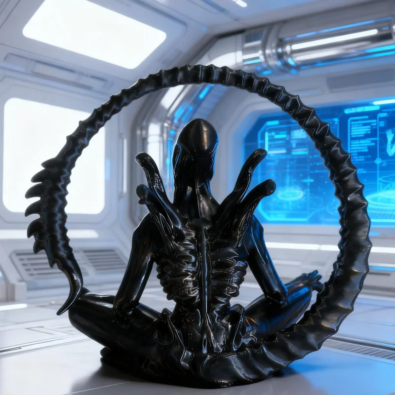 1/2 piece 3D printed creative design black meditating alien ornament, creating a personalized atmosphere, suitable for office and car decoration, a great gift item
