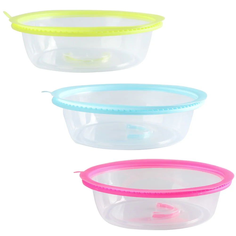 

3Pcs Microwave Food Cover Clear Plastic Airtight Fresh-Keeping Seal Lid Splatter Proof Bowl Protector for Leftovers Fruits