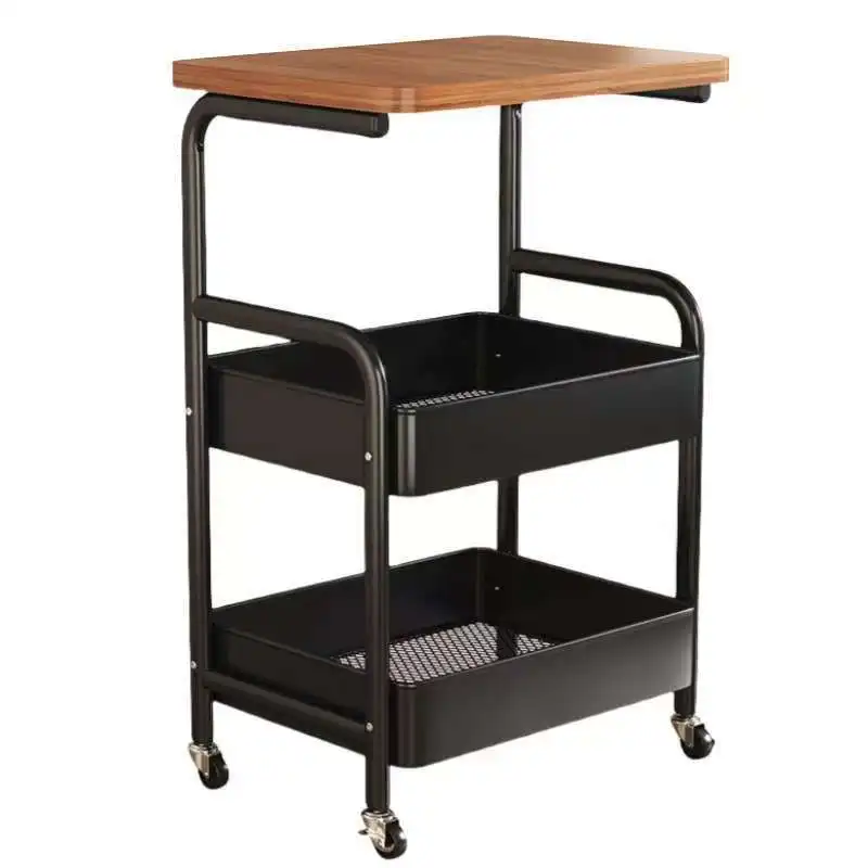 Cross-border movable household multi-layer living room carbon steel snack storage rack storage cart with table board trolley