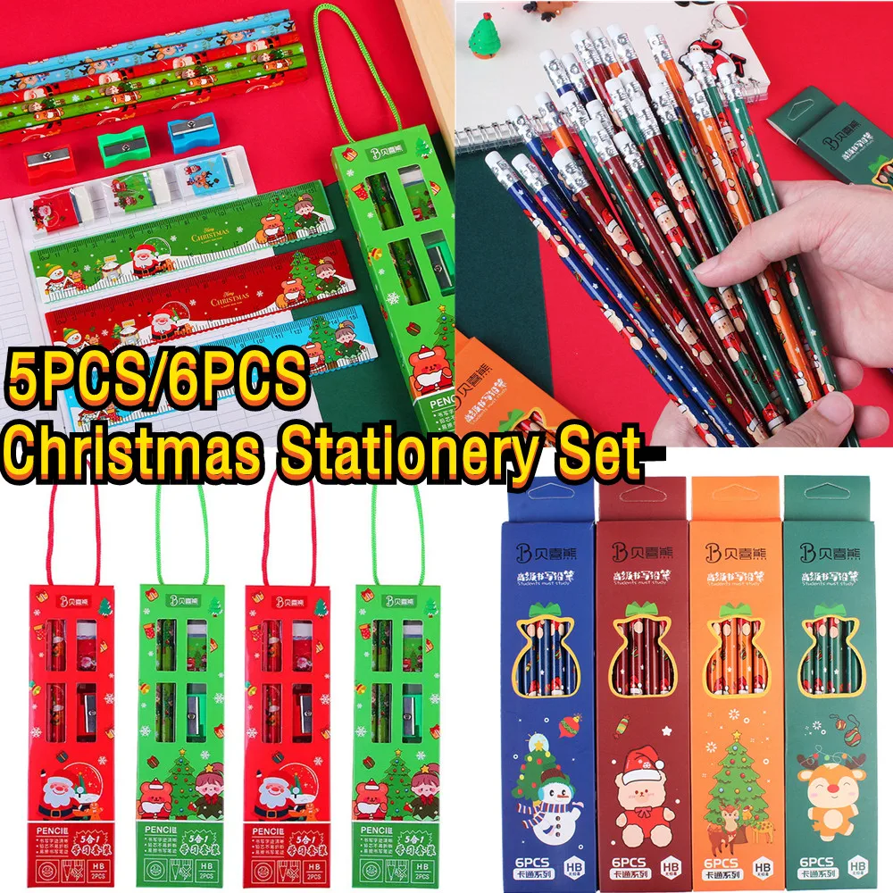 5/6 pcs Weihnachten Boxed Bleistifte Student schreiben Zeichnung Skizze Malerei Stift Set Holz hb mit Gummi Briefpapier Schul bedarf