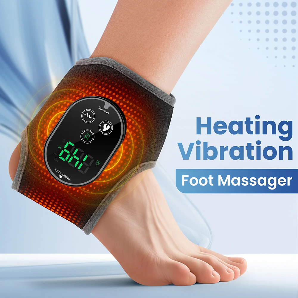

Rechargeable Heated Vibrating Ankle Wrap Massager with 3 Adjustable Intensity Levels And 4 Temperature Settings for Foot Care