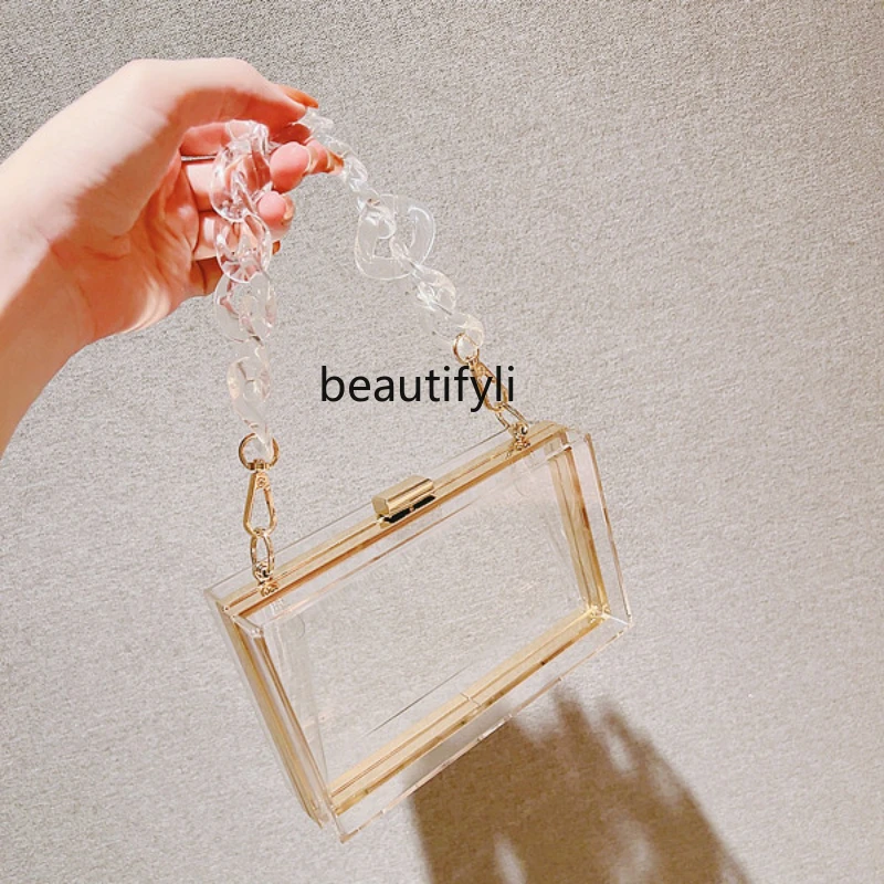 

New fashionable transparent clutch bag acrylic box small square bag banquet portable dinner bag