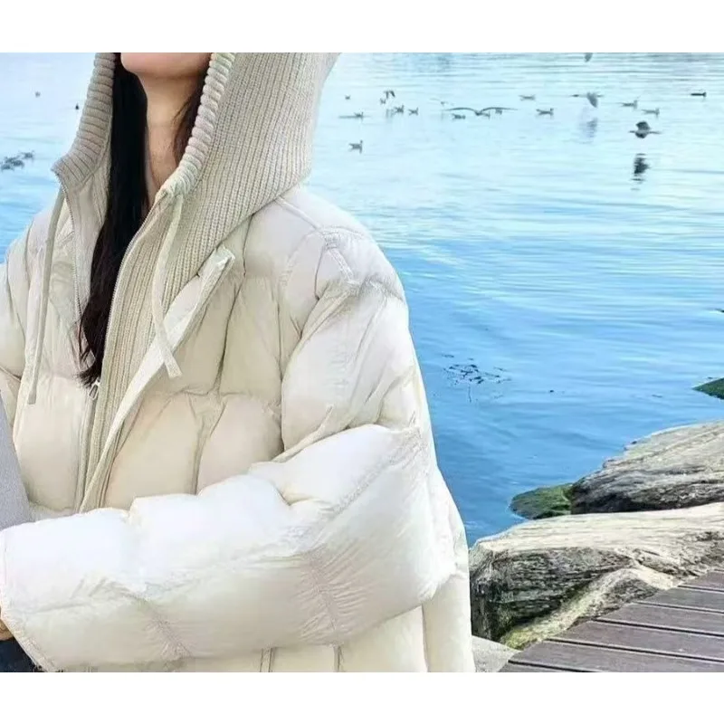 Knitted Hooded Temperament Jacket Winter Fashion Loose Korean Cotton-padded Coat