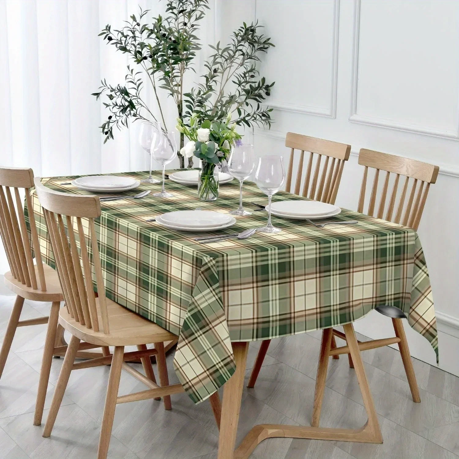 Tablecovers 1pc  Retro Checkered Tablecloth  Soft rectangular green-brown checkered design  White borderxzj
