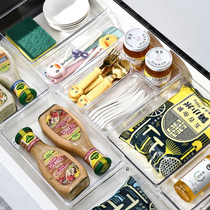 25pcs Transparent Drawer Storage Box Kitchen Tableware Compartment Table Cosmetics Sundries Classification Organizer Small Box