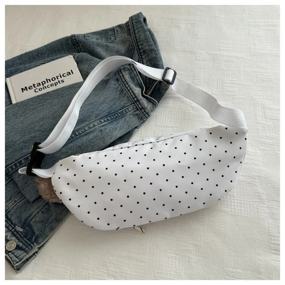 Fashion Canvas Chest Bag Multiple Pockets Zipper Closure Waist Bag Polka Dot Convertible Strap Sports Travel Bag Travel