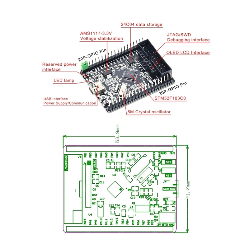 Development Board Stm32f103c8t6 Stm32f103 Stm32f1 Stm32 System Board Learning Board Evaluation Kit Durable