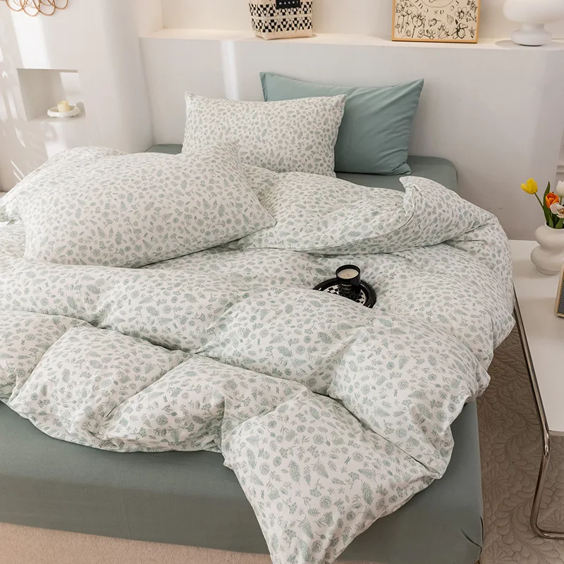 

Spring and summer all cotton knitted cotton four piece set, soft and sticky set, A-class Tianzhu cotton quilt set, cute bedding,