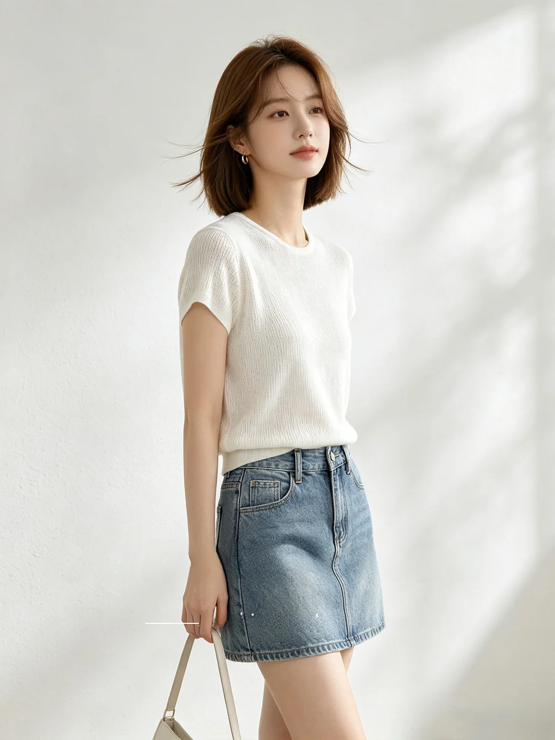 

Skin-friendly Breathable Color round Neck Knitted Short Sleeve T-shirt Hollow Design Short Style Top for Women Summer