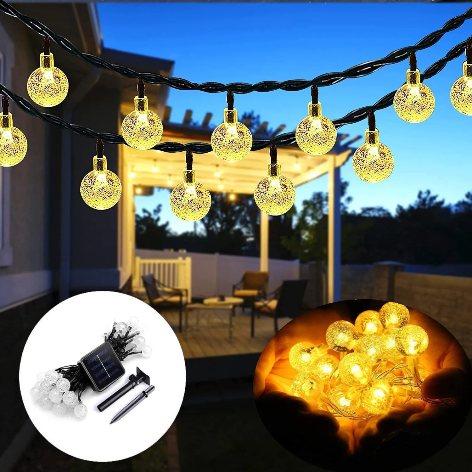 

Christmas Decoration 2023 Solar String Light Outdoor Crystal Ball Lamp 8 Modes Waterproof Garland For Party/Garden/Wedding Decor