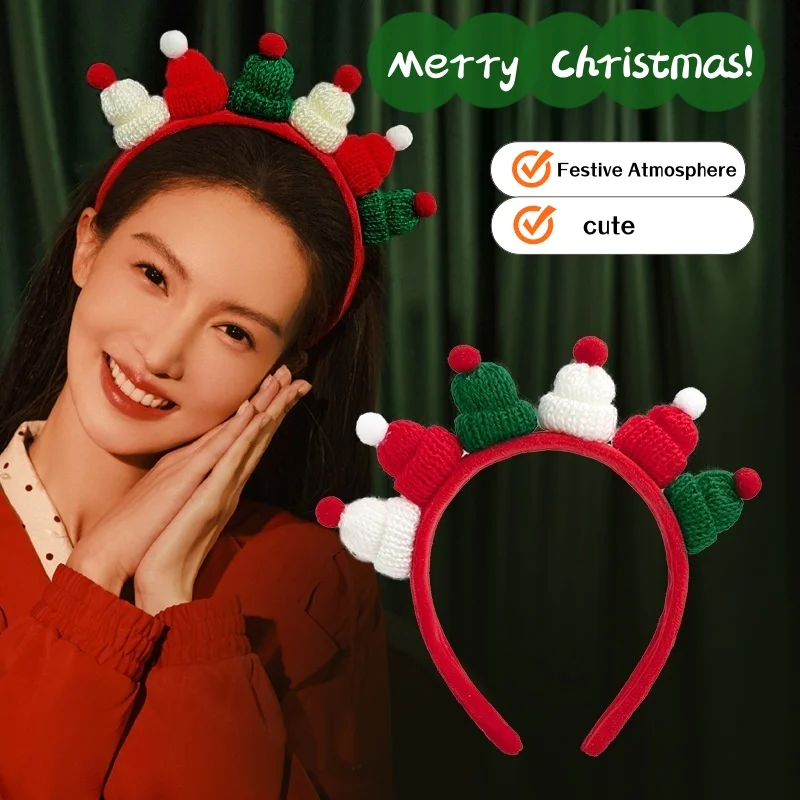 

Милые рождественские повязки на голову в форме шляпы, женские модные рождественские головные уборы и аксессуары для волос, красные рождественские повязки на голову