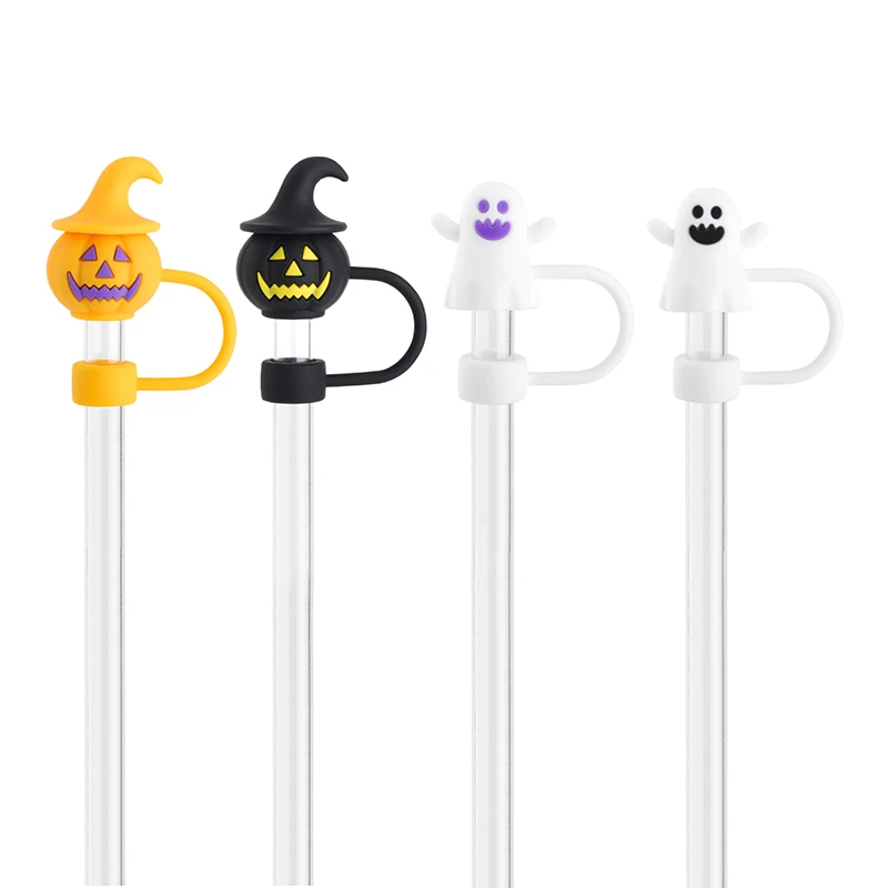 Halloween Silicone Sealing Straw Plug Reusable Drinking Dust Cap Cartoon Plugs Tips Cover Suit Cup DIY Accessories