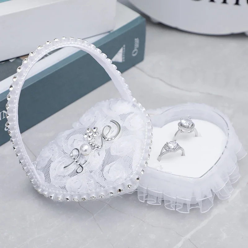 1pc Wedding Ring Pillow Mini Flower Girl Hand-held Love Ring Box Engagement Valentine's Day Proposal Ring Prop Jewelry Box Gift