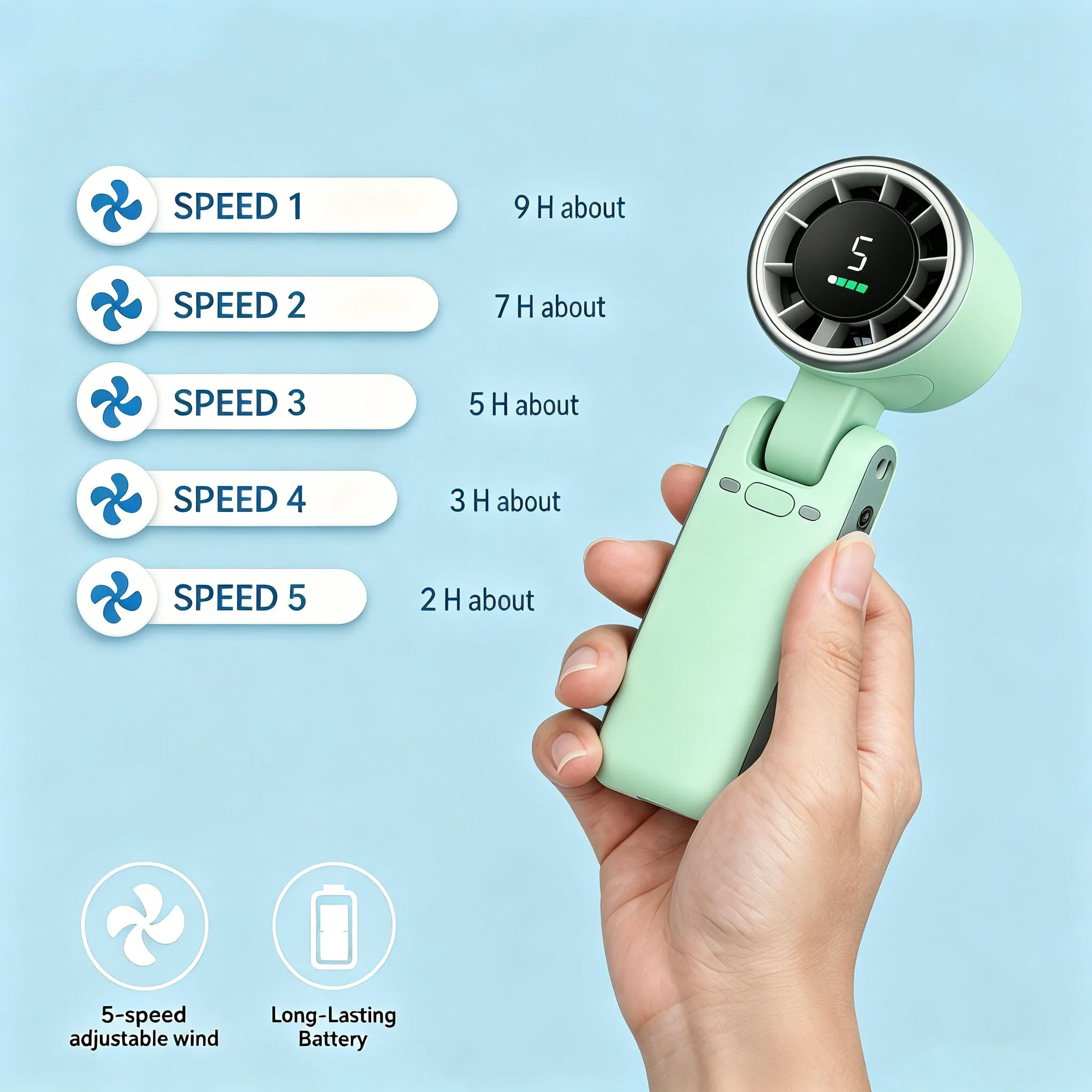 Portable Mini Handheld Fan USB Rechargeable Long Battery Life 3-in-1 Personal Turbo Cooling Fan for Outdoor, Travel, Office