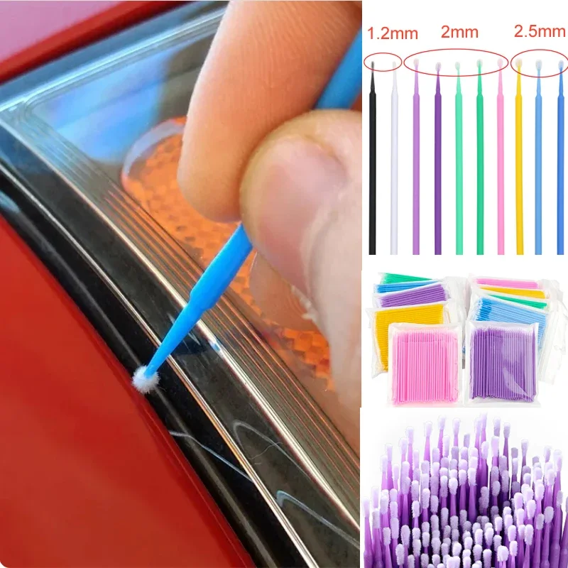 100pcs Car Touch Up Paint Micro Brush Fine Tip Black Purple Car Maintenance Tool Brush Disposable Mini Auto Detailing Brushes