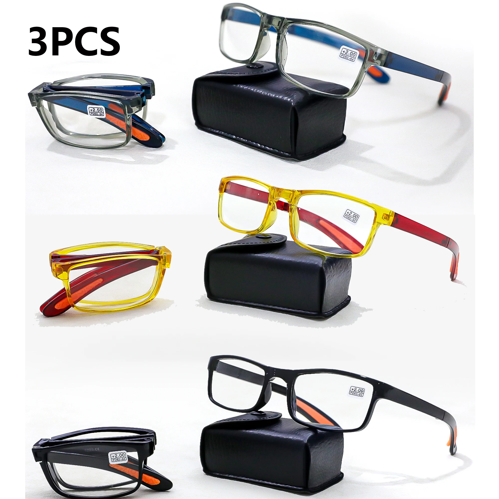 3 Stück faltbare Lesebrille für Männer und Frauen, klassische Brillen, angenehm zu tragen, praktisches Tragen, Geschenk-Brillenetui