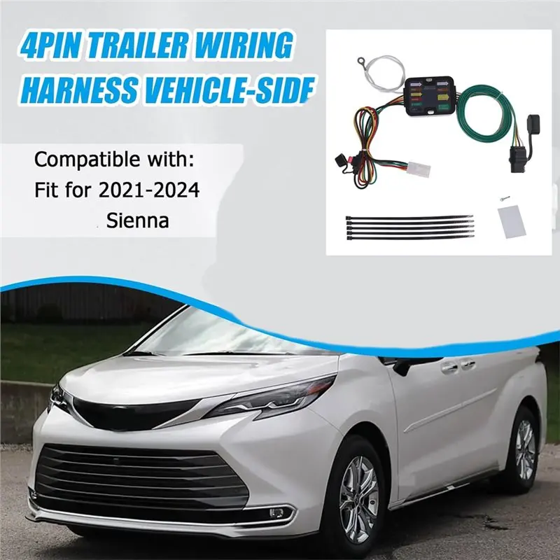 For 2021-For 2024 Sienna, 4-Pin Trailer Wiring Harness 4-Way Connector Towing Hitch Replacement Wire Part Number 56489