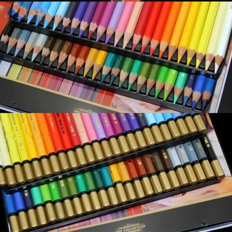 Juego de caja de hierro Soluble en agua para dibujo artístico, suministros de lápices de colores de madera, núcleo grueso de 3,8mm, 48 colores