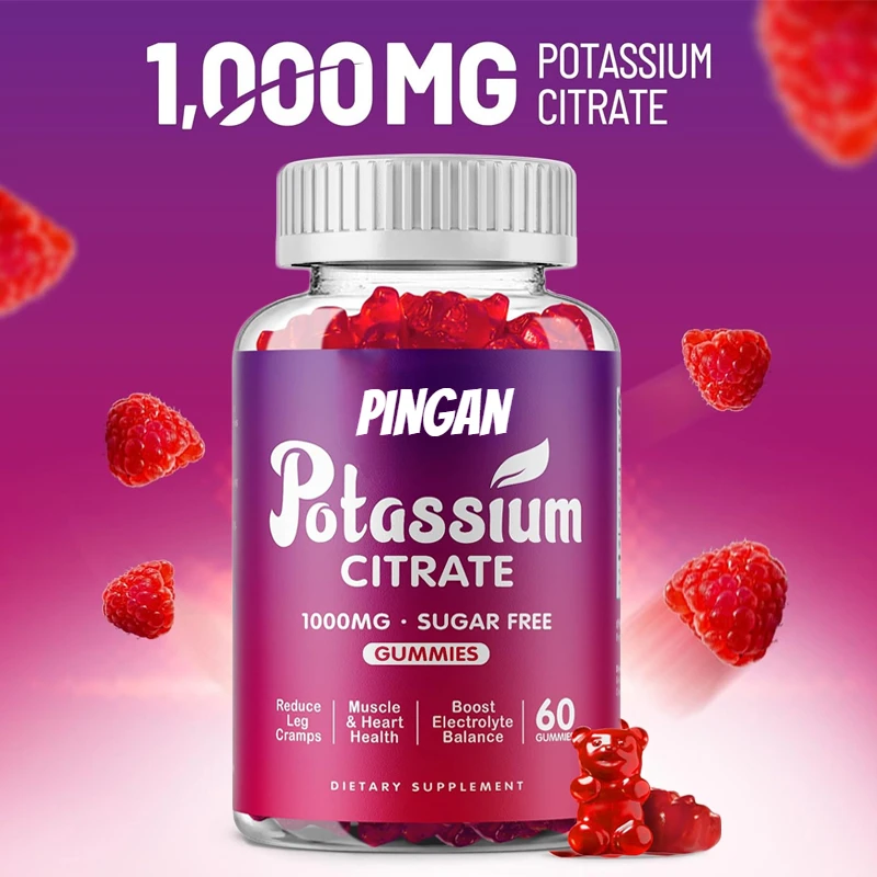 Potassiumcitrate1000mggummie, Potassiumsupplementfor Adults Andmen, Supporting Leg Spasms and Muscle Health, 60 Chewable Tablets