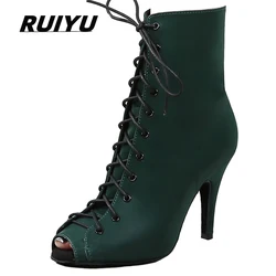 Latin Dance Shoes Women's Salsa Tango Ballroom Party Dance Boots Green High Heeled Women's Boots Dance Sneakers