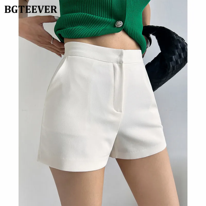 

BGTEEVER Casual High Waist Single Button Female Hot Shorts Summer High Waist Wide Leg Suits Shorts for Women