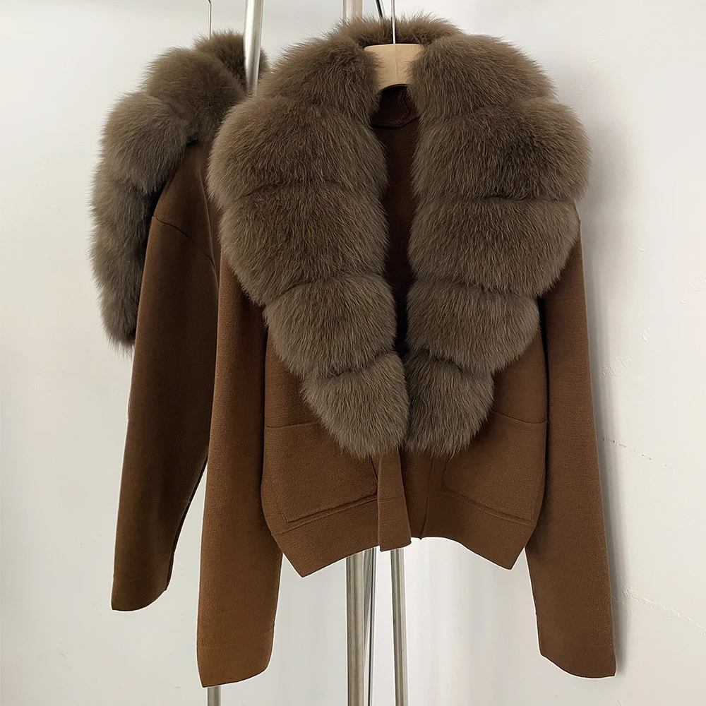 OFTBUY Strickjacke mit Pelzkragen, Damenpullover, zieht Femmes, Damen-Langarmoberteil, Strickjacke, kurzer Pullover