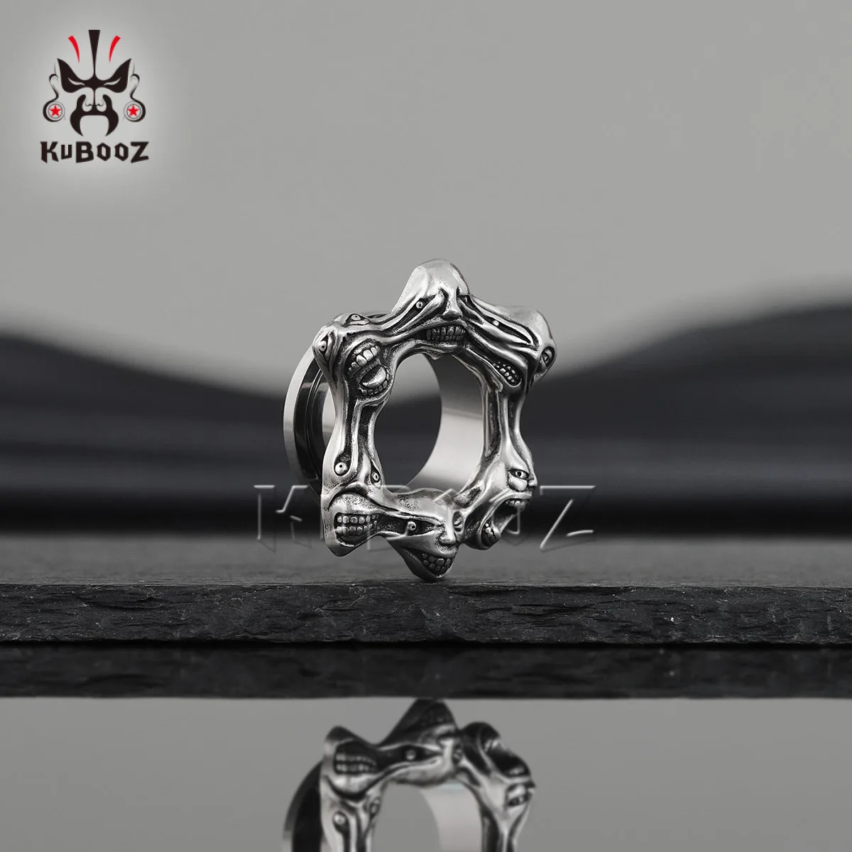 KUBOOZ Gothic Punk Multi-Face Monster Ear Gauges Expander Stainless Steel Tunnel Dark Style Body Piercing Jewelry 1Pair
