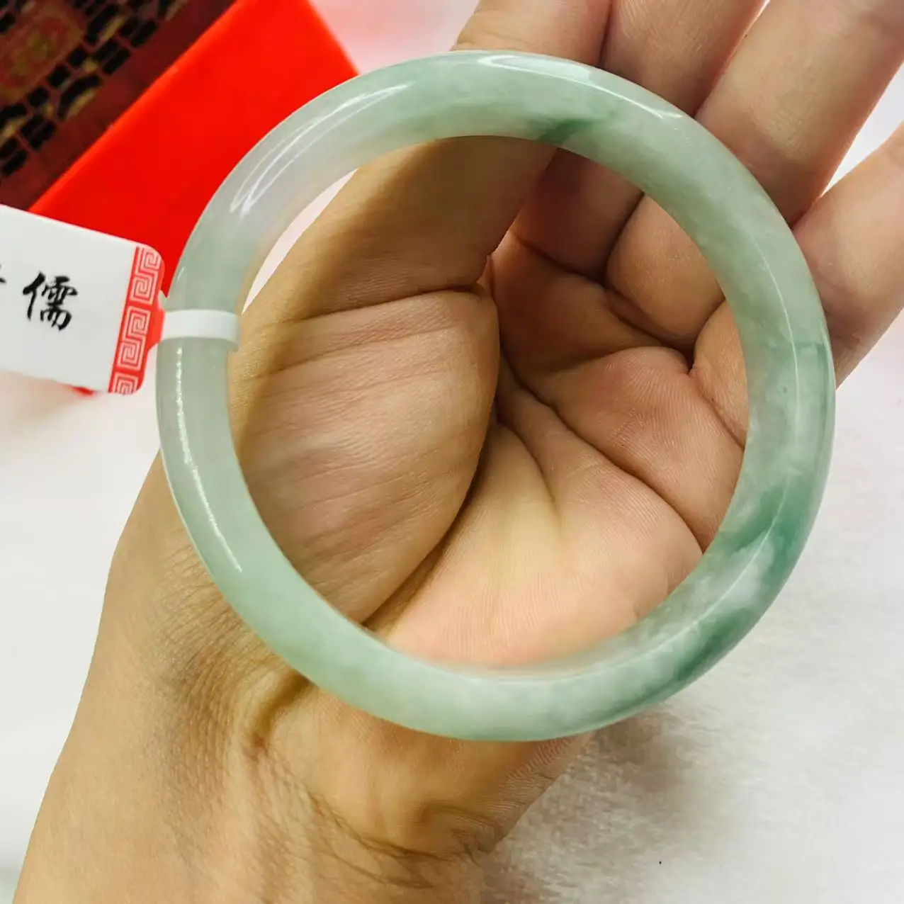 

Zheru Jewelry Natural Myanmar Light Green Jade 58mm Bracelet