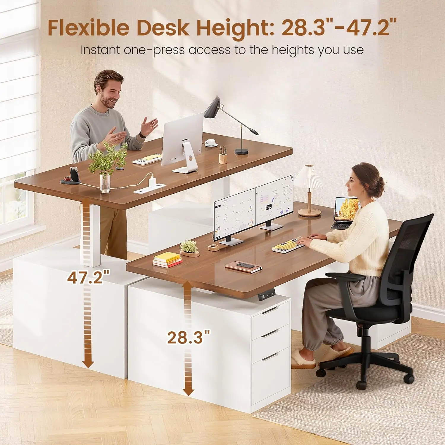 Electric Standing Desk with 6 Drawers, 55" Adjustable Stand up Desk with Storage, Computer Desks with Power Outlets, Customized
