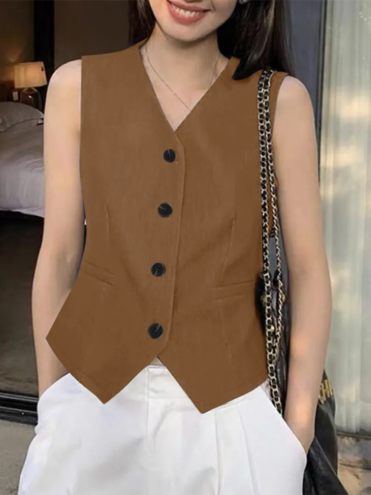 ZANZEA Fashion Summer Sleeveless Vests Tops Women Elegant Solid OL Work Blouse Casual Shirt Stylish V Neck Button Up Blusas 2024