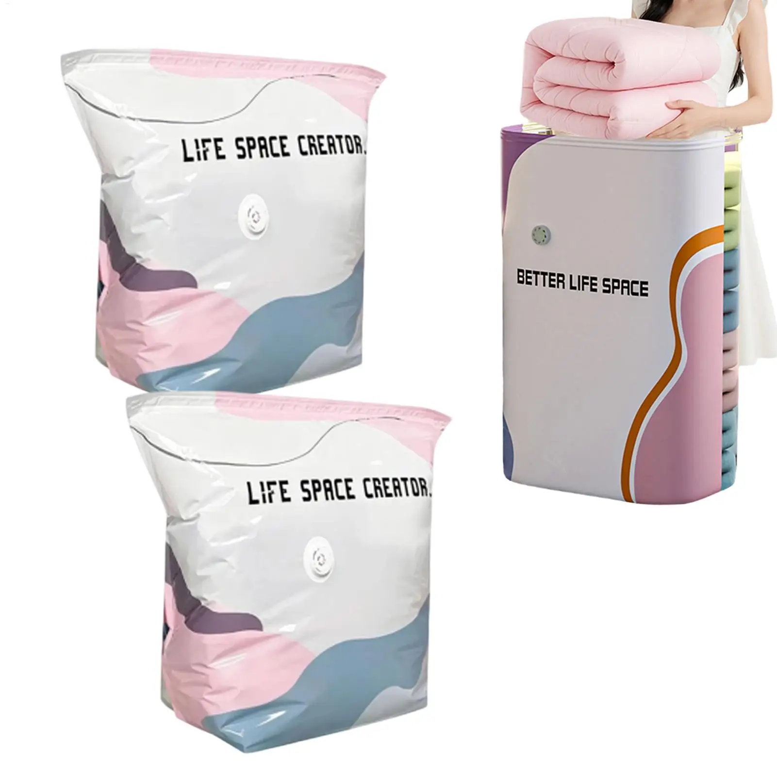 No Pump Vacuum Storage Bags 3 Pieces No Pump Reusable Airtight Travel Compression Bags for Travel Clothing Pillows Comforters