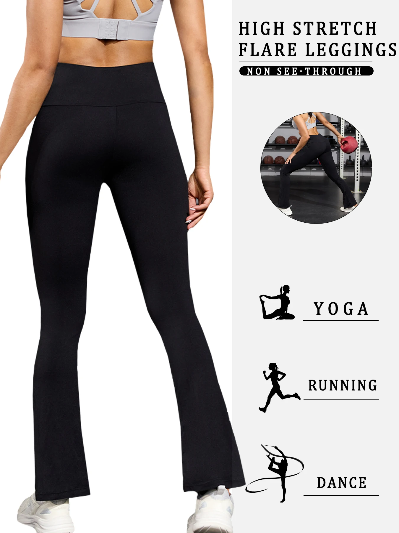 Women's Super Soft Flare Pants High Waisted Tummy Control Workout Yoga Push Up Gym Fitness Long Leggings Bell Bottoms image 2