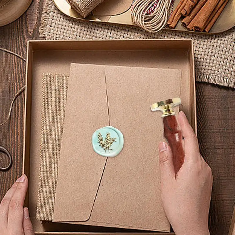 Kit de timbres avec manche en bois pour invitations de mariage, sceau d'avertissement, tête en laiton, 6 motifs de fleurs