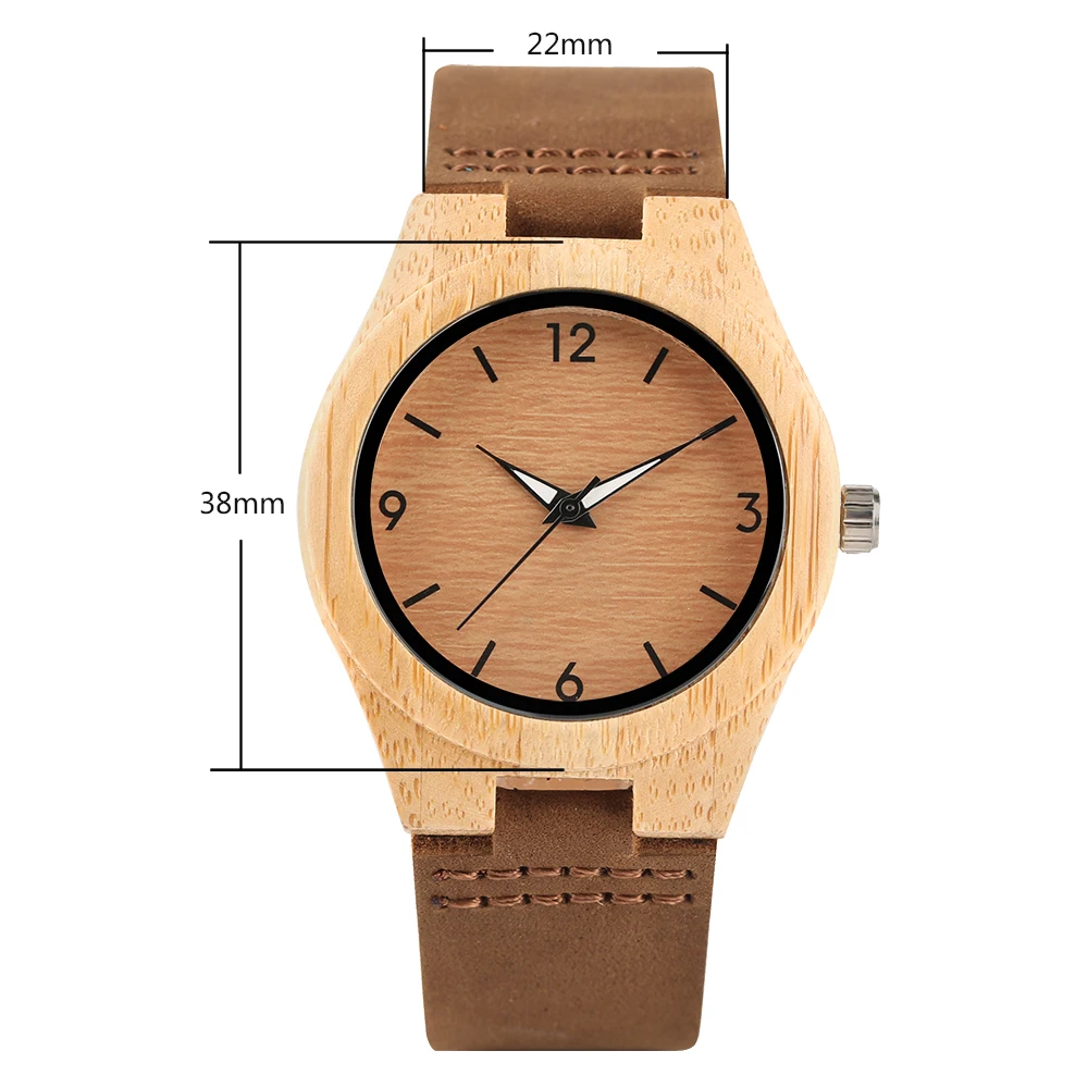 Trendy Coffee Brown Dial Bamboo Wood Ladies Quartz Wristwatch Genuine Leather Watchband Natural Style Wooden Women's Wristwatch