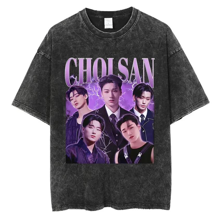 

Kpop Band Choi San Ateez Винтажная стираная футболка Мужчины Женщины Хип-хоп Одежда Футболка с коротким рукавом Мужская мода Футболки высокого качества