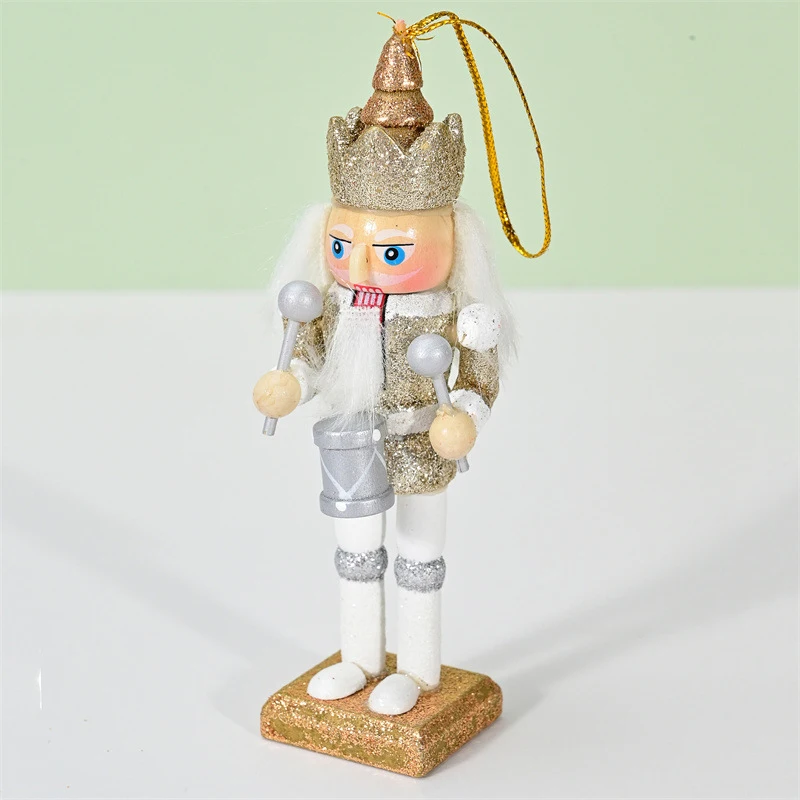 1Pc 12.5cm New Wooden Golden Nutcracker Soldier Puppet Figure Pendant Ornament Christmas Party Decor Supplies Gifts For Kids