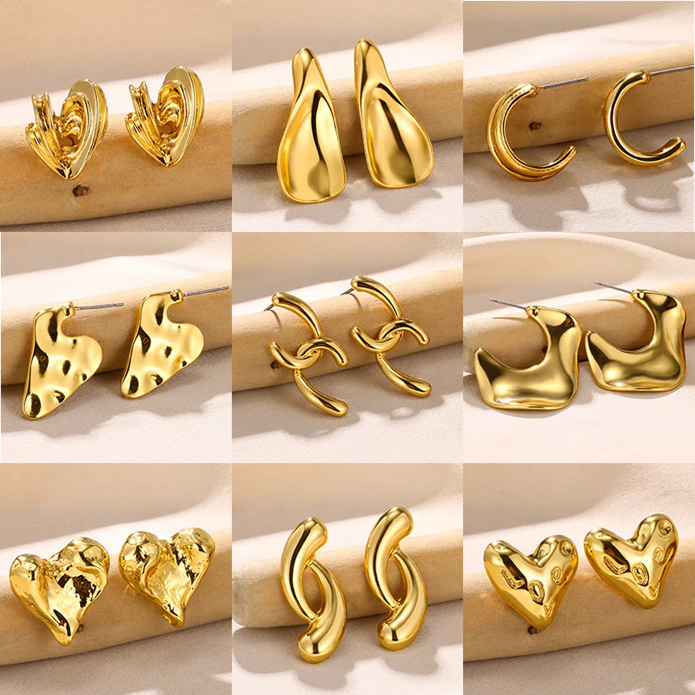 

Earring for Women 18k Gold Plated Brass Earrings Irregular Waterproof No Fading Hoop Earring Valentine's Day Party Jewelry Gift