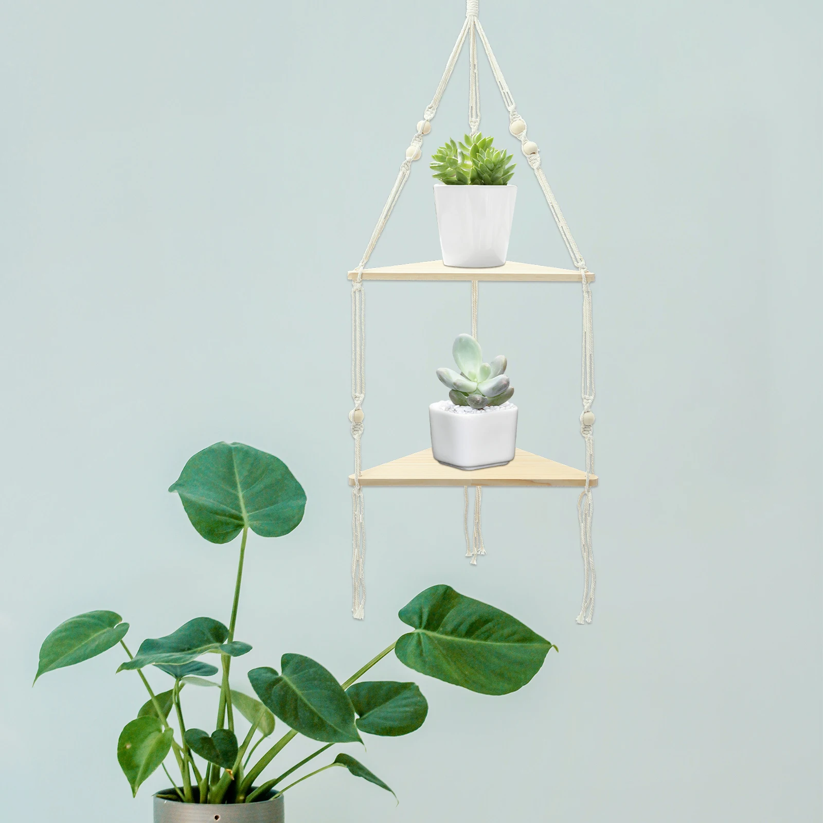 

Macrame Hanging Shelf Braided Cotton Rope Rustic Floating Wall Shelf for Bedroom Living Room Wall Hanging Decorative Storage