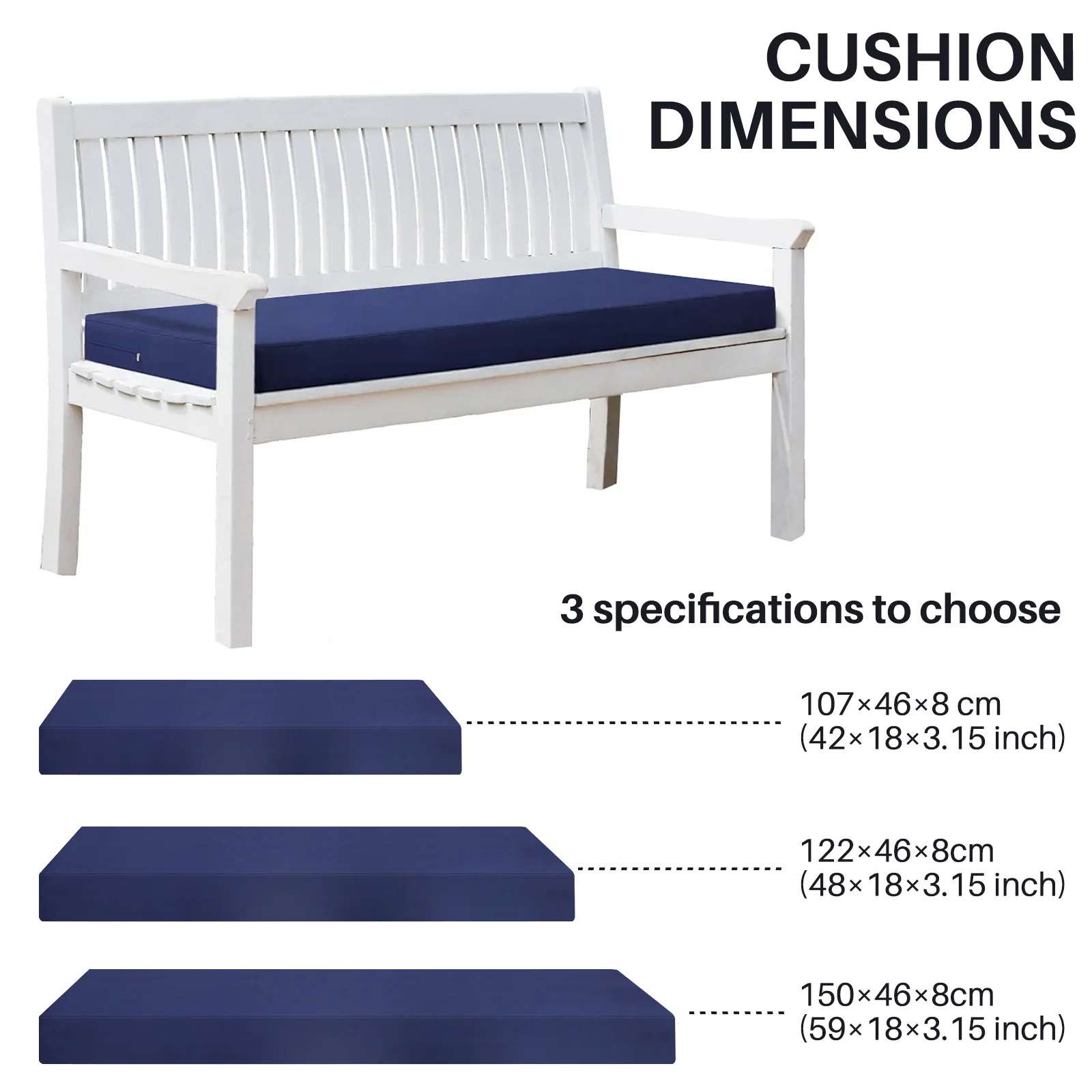 Cojín de banco grueso, cojín impermeable para exteriores, cojín de asiento de alto rebote para tumbona de jardín, silla de playa, balcón con cubierta extraíble