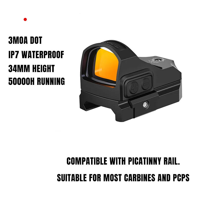 SPINA OPTICS Picatinny-Schiene Rotpunktvisier mit Solarbetrieb und Schüttelaktivierung, Passend für AR-Karabiner/PCP/Shotguns 22LR 5.56.223 7.62 12 GAUGE 10