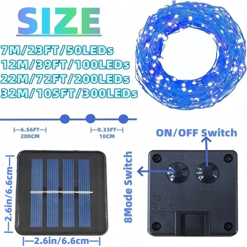 Luci a stringa solari Luci da fata solari a LED per esterni Impermeabili 8 modalità Luci scintillanti per la decorazione dell'albero di nozze da giardino esterno