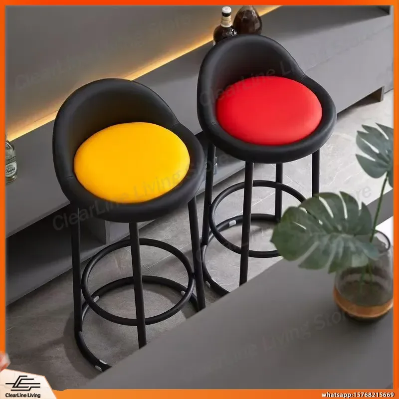 Modern Bar Stool with Backrest Round High Foot Stool for Kitchen Counter Dining Room Bar Table Home Decor Adjustable Height