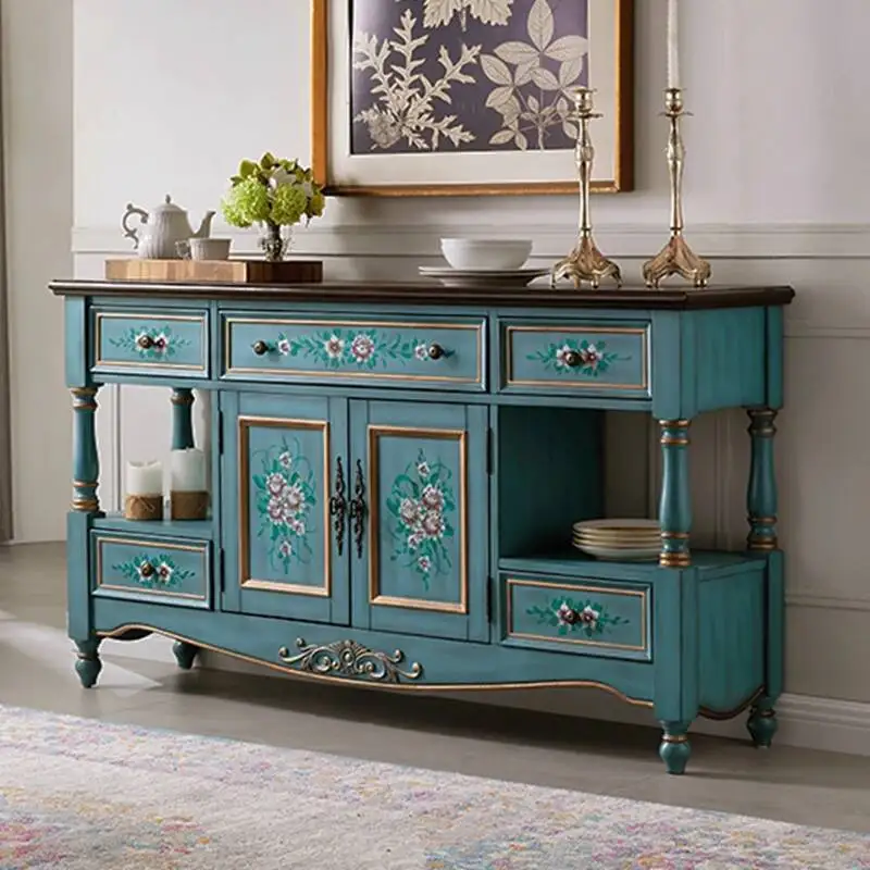 Side cabinet Solid wood American rural entrance cabinet Painted storage